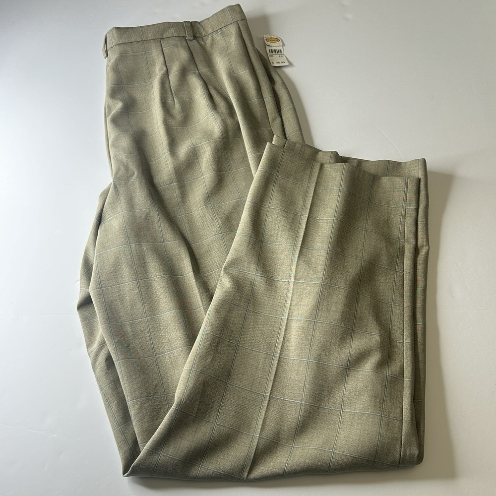 Vintage Talbots Flat Front Windowpane Trousers Women's Size 16 Stretch Beige Tan